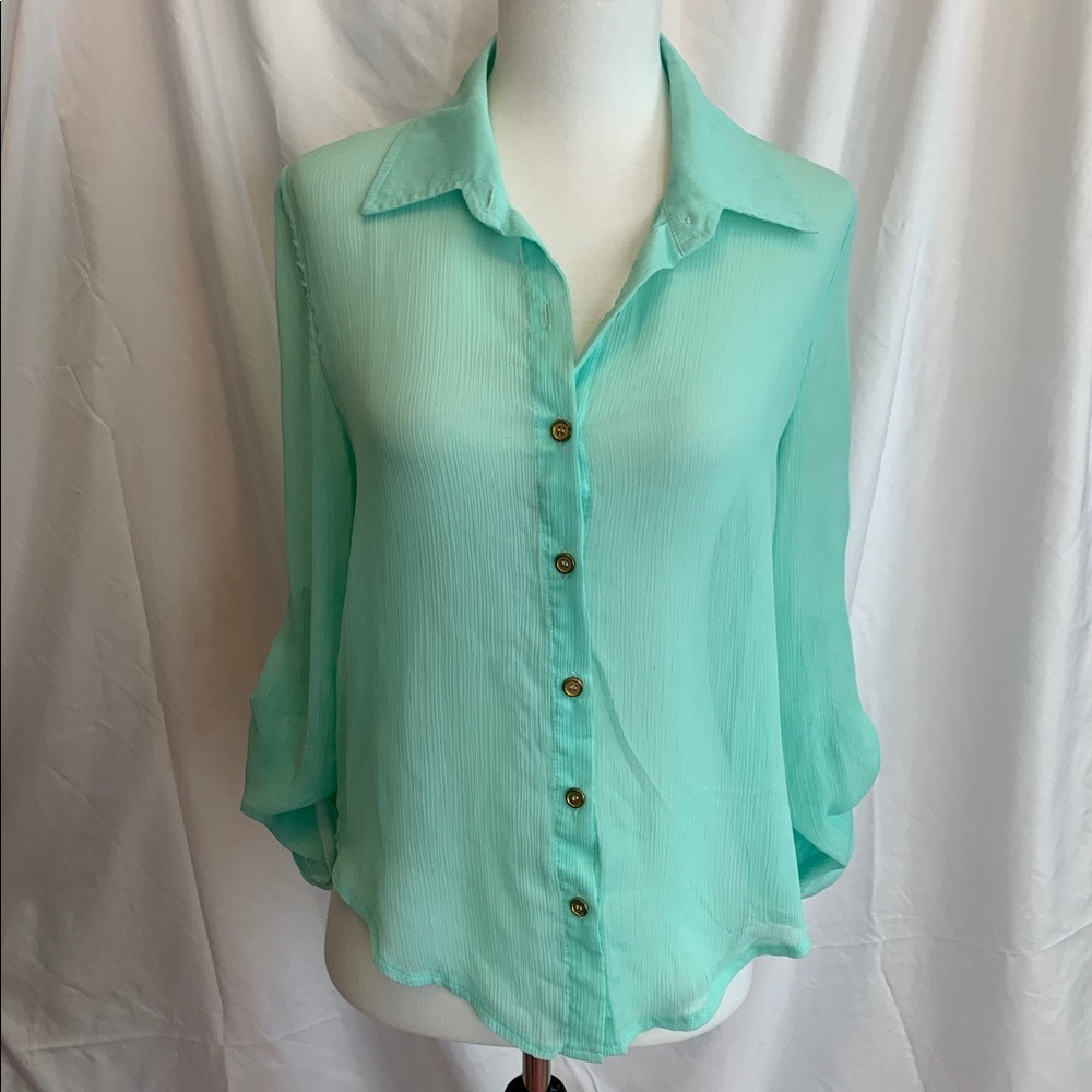 Mint sheer blouse XS